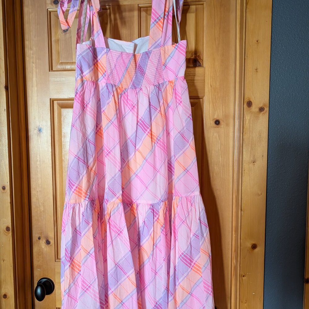 Lilly Pulitzer Anlee Pink Isle Madras Plaid Cotton Tier Dress size 12 - Picture 2 of 7